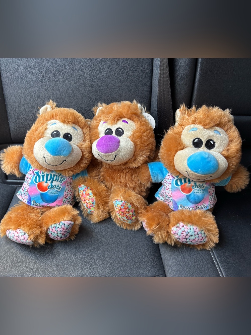 three brown Goffa Dippin' Dots Cotton Candy teddy bear plush toys